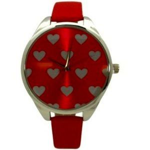 Olivia Pratt Heart Print Face Leather Strap Watch